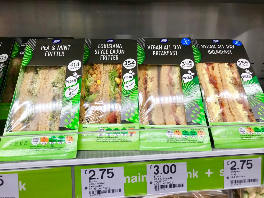 Vegan sandwiches in Boots.